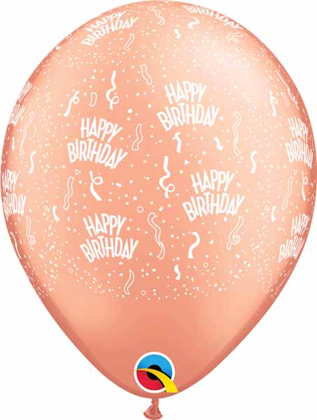 11 inch Happy Birthday Around Rose Gold Balloons with Helium Hi Float