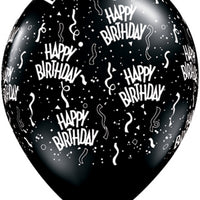 11 inch Happy Birthday Around Black Balloons with Helium and Hi Float