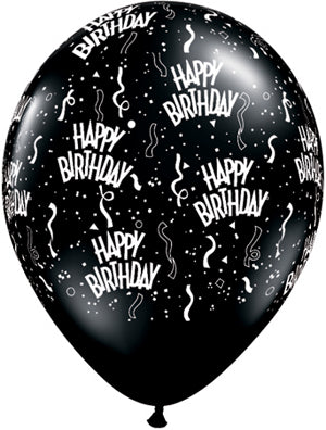 11 inch Happy Birthday Around Black Balloons with Helium and Hi Float
