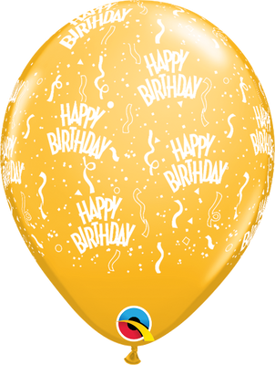 11 inch Happy Birthday Around Goldenrod Balloons with Helium Hi Float