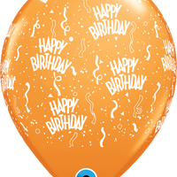 11 inch Happy Birthday Around Orange Balloons with Helium Hi Float