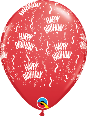 11 inch Happy Birthday Around Red Balloons with Helium and Hi Float
