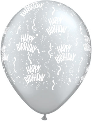 11 inch Happy Birthday Around Silver Balloons with Helium and Hi Float