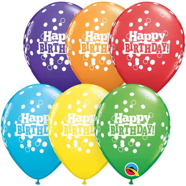 11 inch Happy Birthday Confetti Dots Balloons with Helium and Hi Float