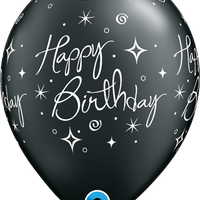 11 inch Birthday Elegant Sparkles Black Balloon with Helium and Weight