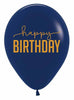 11 inch Happy Birthday Navy Blue Balloons with Helium and Hi Float