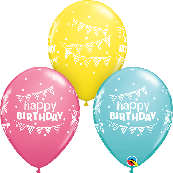 11 inch Happy Birthday Pennants Dots Balloons with Helium and Hi Float