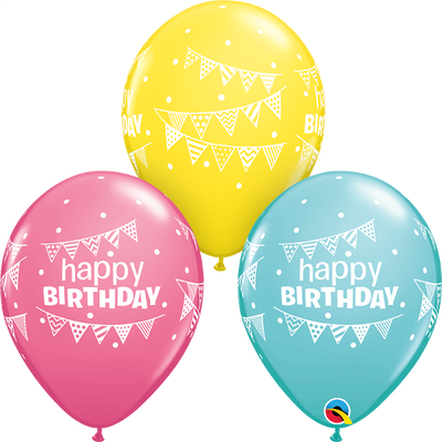 11 inch Happy Birthday Pennants Dots Balloons with Helium and Hi Float