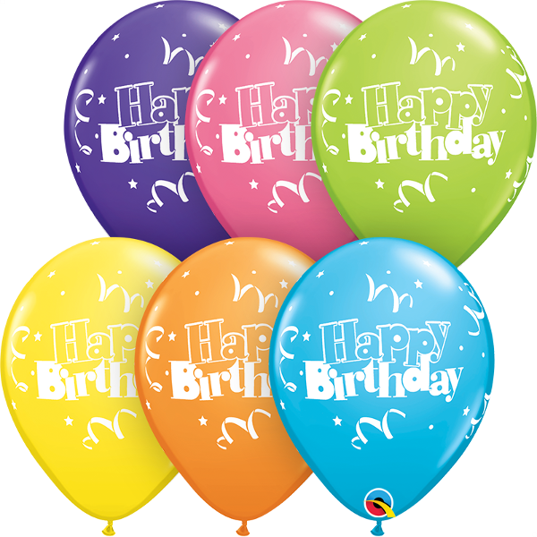 11 inch Birthday Streamers and Stars Balloon with Helium and Hi Float