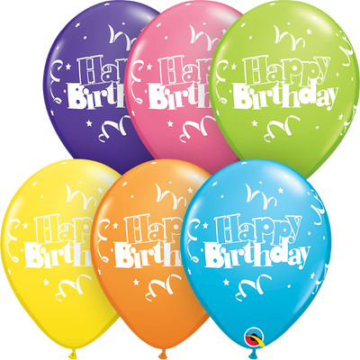 11 inch Birthday Streamers and Stars Balloon with Helium and Hi Float