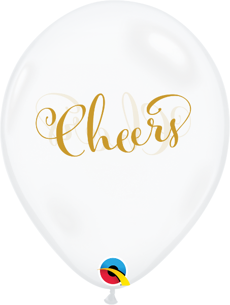 11 inch Cheers Gold Script Clear Balloon with Helium and  Hi Float