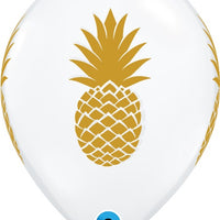 11 inch Hawaiian Luau Gold Pineapple Clear Balloon Helium and Hi Float