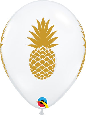 11 inch Hawaiian Luau Gold Pineapple Clear Balloon Helium and Hi Float