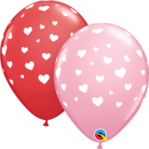 11 inch Random Hearts Helium Balloons with Helium and  Hi Float