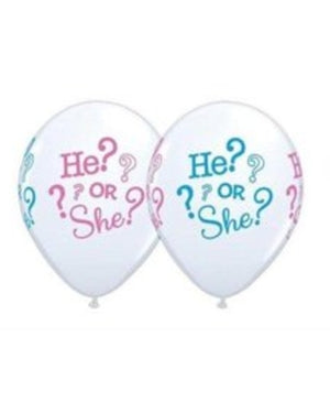 11 inch Baby Gender Reveal He or She Balloons with Helium and Hi Float