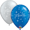 11 inch Hebrew Mazel Tov Silver Blue Balloons with Helium and Hi Float