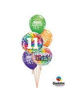 11th Birthday Rainbow Dots Balloon Bouquet with Helium and Weight