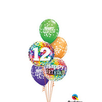 12th Birthday Rainbow Dots Balloons Bouquet with Helium and Weight