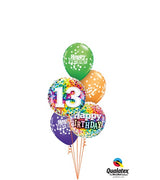 13th Birthday Rainbow Dots Balloon Bouquet with Helium and Weight