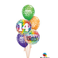 14th Birthday Rainbow Dots Balloons Bouquet