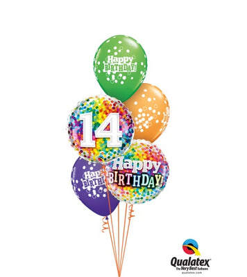 14th Birthday Rainbow Dots Balloons Bouquet