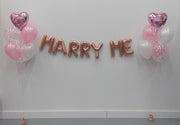 16 inch Air filled Rose Gold Marry Me Letters and Pink Hearts Balloons Bouquet