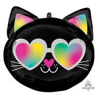 17 inch Cool Cat White Black Birthday Foil Balloon with Helium