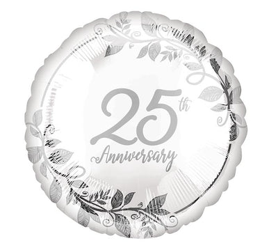 18 inch 25th Anniversary Silver Foil Balloon with Helium