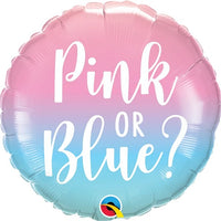 18 inch Baby Gender Reveal Ombre Pink or Blue Foil Balloons