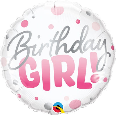 18 inch Pink Dots Birthday Girl Foil Balloon with Helium