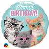 18 inch Birthday Kittens with Glasses Foil Balloon with Helium