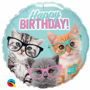 18 inch Birthday Kittens with Glasses Foil Balloon with Helium