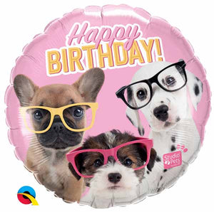 18 inch Birthday Puppies with Glasses Foil Balloon with Helium