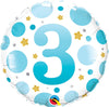 18 inch Blue Dots Number 3 Foil Balloons