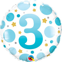 18 inch Blue Dots Number 3 Foil Balloons