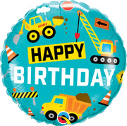 Construction Trucks Happy Birthday Foil Balloon with Helium