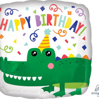18 inch Happy Birthday Gator Foil Balloon with Helium