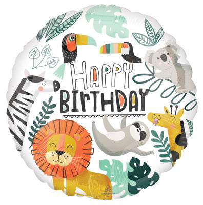 18 inch Happy Birthday Get Wild Jungle Animals Foil Balloons