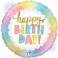 18 inch Opal Happy Birthday Foil Balloon with Helium