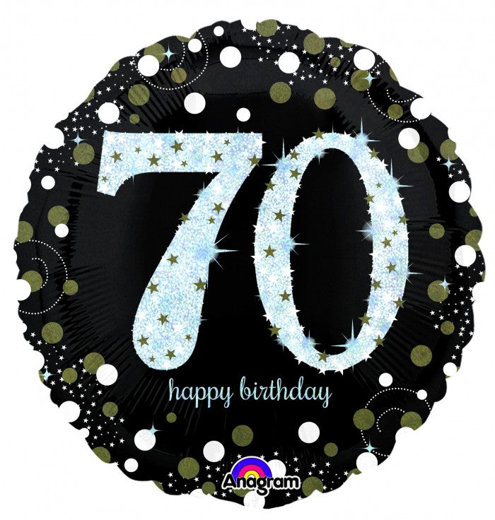 Milestone Sparkling 70th Birthday Balloon with Helium