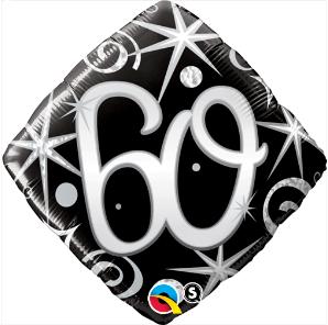 60th Birthday Elegant Black Diamond Foil Balloon with Helium