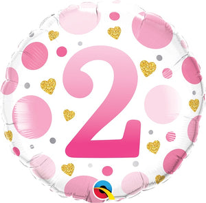 18 inch Pink Dots Number 2 Foil Balloon with Helium