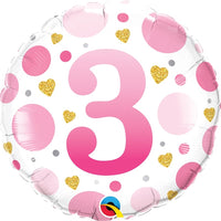 18 inch Pink Dots Number 3 Foil Balloons
