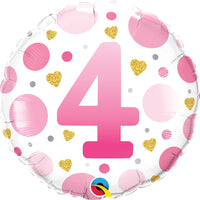 18 inch Pink Dots Number 4 Foil Balloons