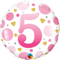 18 inch Pink Dots Number 5 Foil Balloons