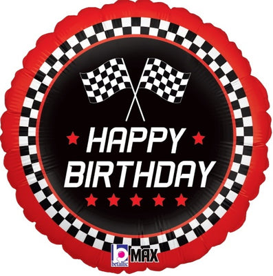 18 inch Race Checkered Flag Happy Birthday Balloon with Helium