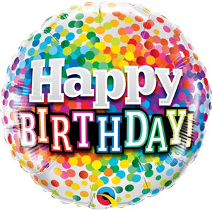 Milestone Rainbow Dots Happy Birthday Balloon with Helium