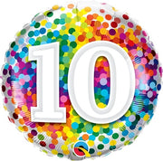 18 inch Rainbow Confetti Dots Number 10 Foil Balloons