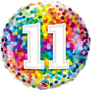 18th inch Rainbow Confetti Number 11 Foil Balloons