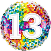 18 inch Rainbow Confetti Dots Number 13 Foil Balloons
